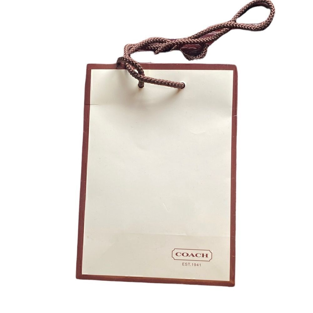 Coach small white shopping bag red lining brown string strap